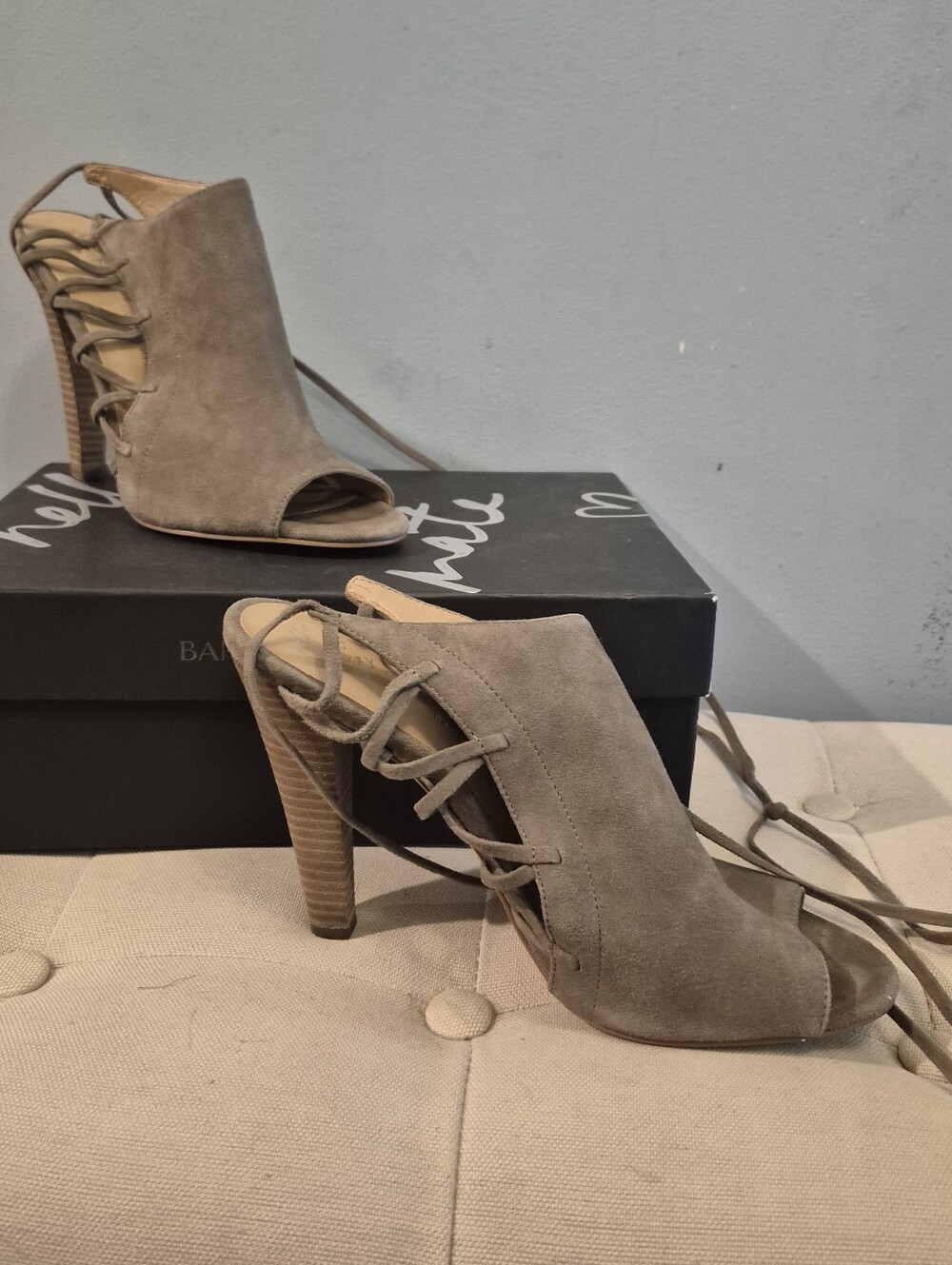 Banana Republic Taupe Suede Lace-Up Peep Toe Heels